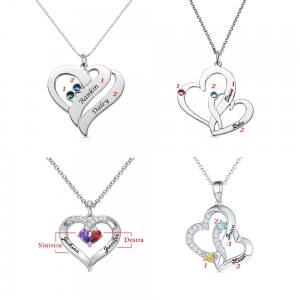 Collana incisa doppio cuore con pietra di nascita