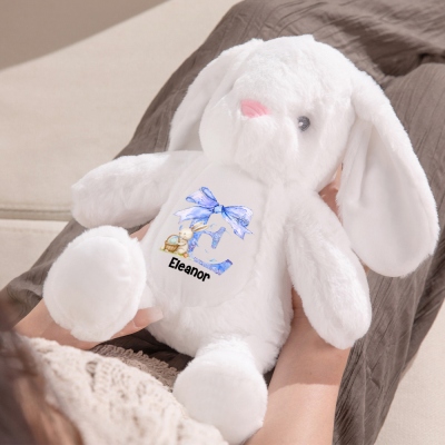 Personlig rosa rosett Initial Bunny Doll Leksak med namn, mjuk plysch kanin gosedjur minnessak, påskdekor, födelsedags-/påskpresent för barn/flickor
