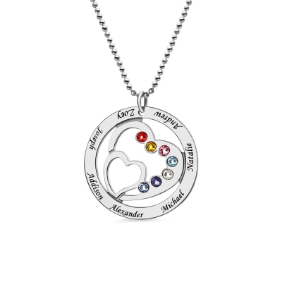Collana in argento con nome personalizzato e pietra portafortuna a forma di cuore nel cuore, regalo per la festa della mamma per i nonni